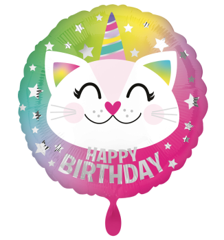 Folienballon - Happy Birthday, Katze - ø 43cm